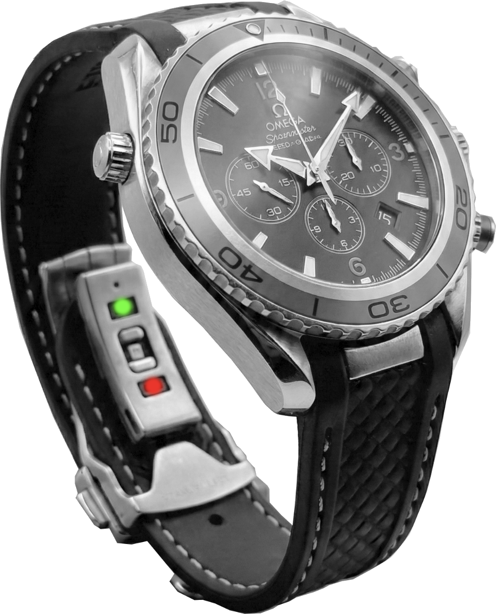 Stealthy watch attachment clipped to a wristwatch strap